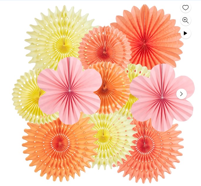 SUNBEAUTY 11pcs Pink and Orange Party Decorations Hanging Paper Flower Fans for Wedding Birthday Party