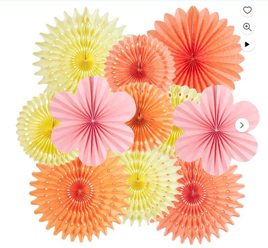 SUNBEAUTY 11pcs Pink and Orange Party Decorations Hanging Paper Flower Fans for Wedding Birthday Party
