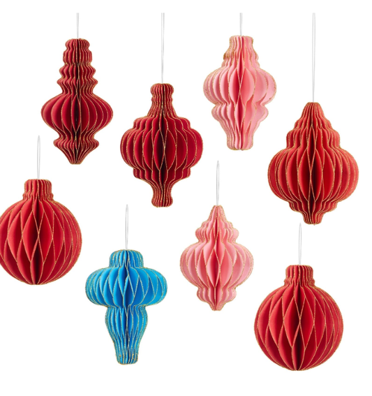SUNBEAUTY 8pcs Christmas Decorations Hanging Red Pink Blue Honeycomb for Winter Christmas Party Supplies